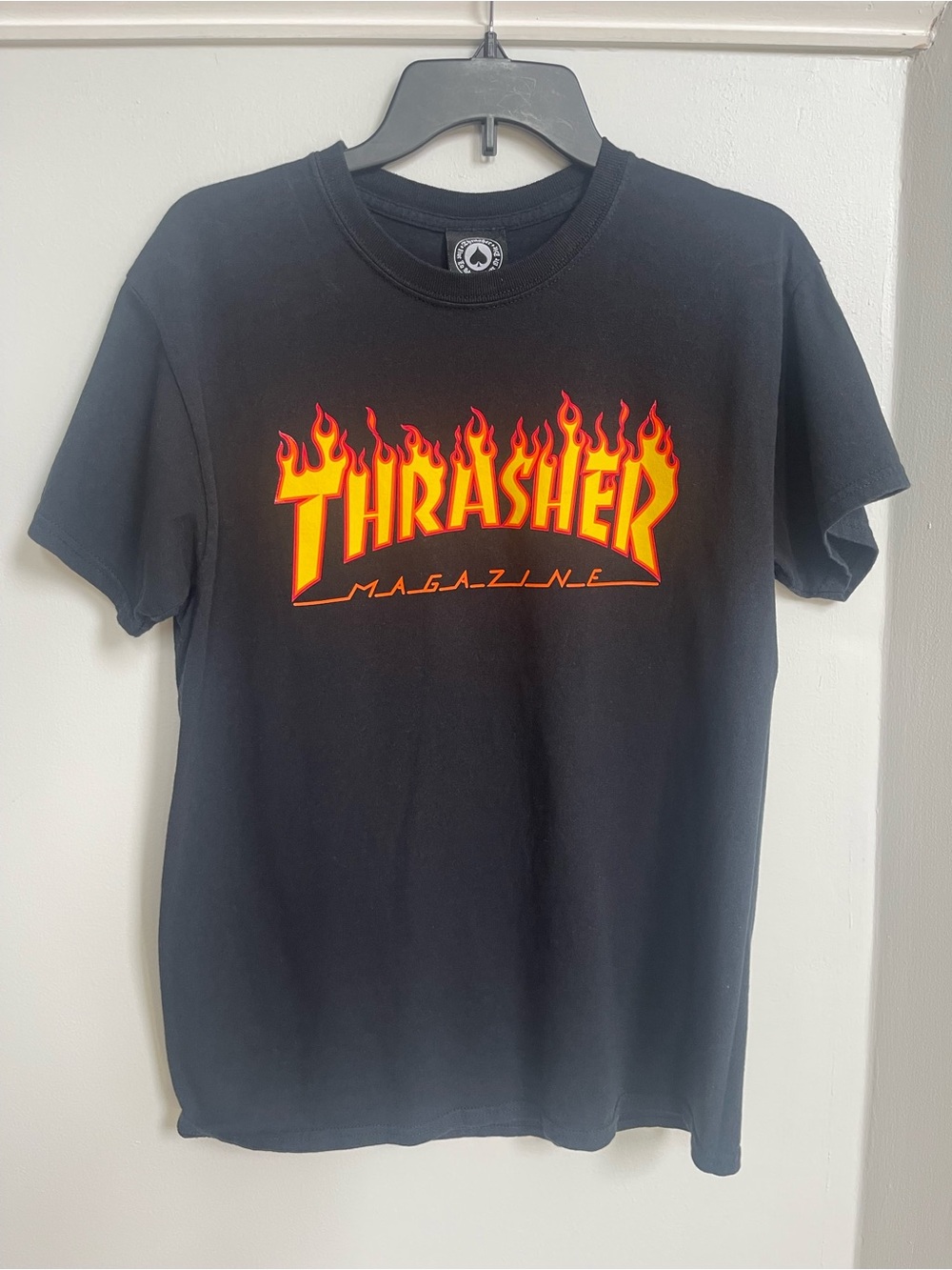 Thrasher Black Tee with Red-Orange Flame Logo